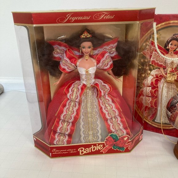 *RARE* FRENCH EDITION Brunette 1997 Holiday Barbie 10th Anniversary Set - Picture 2 of 11